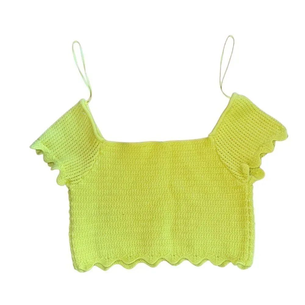 Zara Women's Crochet Knit Crop Top in Lime Green Size Large